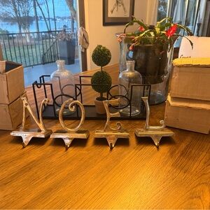 Silver Pottery Barn  NOEL Stocking Holders